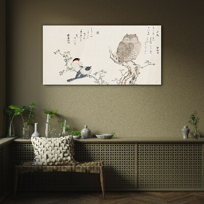 Obraz na skle Větev zvířata ptáků sova