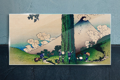 Obraz na skle Japonská vesnice se sopkou