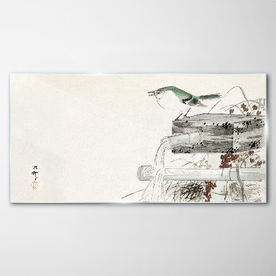 Obraz na skle Pták před japonskou krajinou