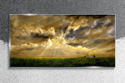 Obraz na skle Krajina vesnice pole obloha