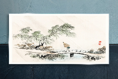 Obraz na skle Řeka most stromy