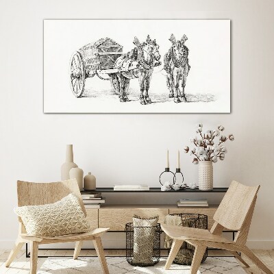 Obraz na skle Kreslení zvířat koně vozík