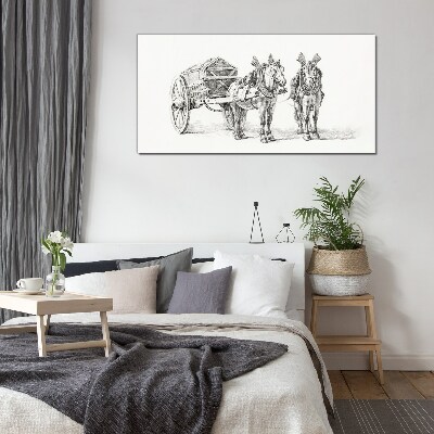 Obraz na skle Kreslení zvířat koně vozík