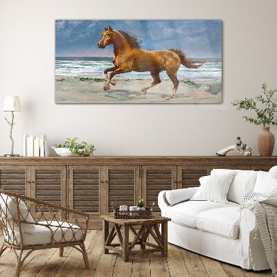 Obraz na skle Pláž pobřeží koně moře vlny