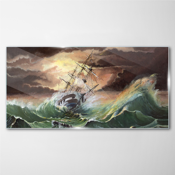 Obraz na skle Loď loď oceánu bouří vlny