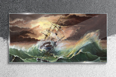 Obraz na skle Loď loď oceánu bouří vlny