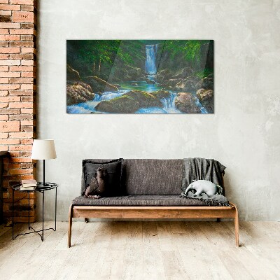 Obraz na skle Vodopád skály stromů