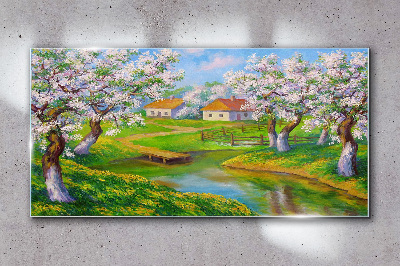 Obraz na skle Krajiny stromy květiny voda