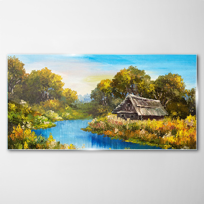 Obraz na skle Lesní řeka Sky Cottage