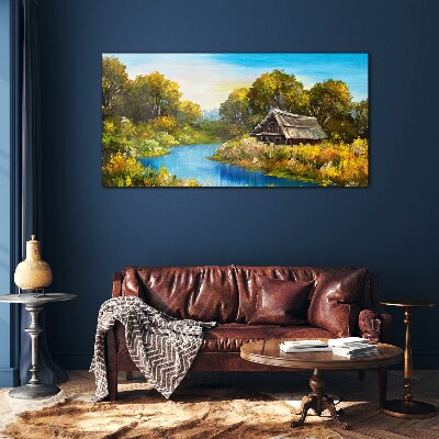Obraz na skle Lesní řeka Sky Cottage