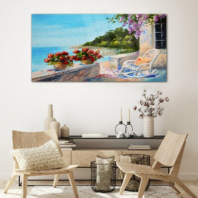 Obraz na skle Pobřeží květy mořská obloha