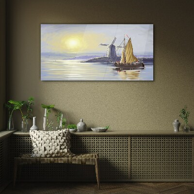 Obraz na skle Mořská loď mlýn slunce