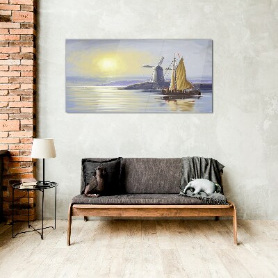 Obraz na skle Mořská loď mlýn slunce