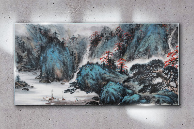 Obraz na skle Horský strom mlhou