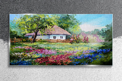 Obraz na skle Venkovská krajina s květinami