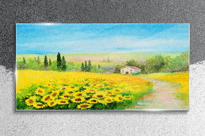Obraz na skle Slunečnice proti modré obloze