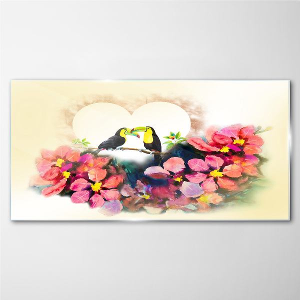 Obraz na skle Abstrakce květiny ptáci srdce