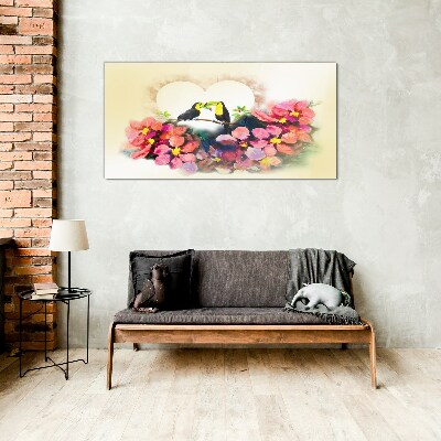 Obraz na skle Abstrakce květiny ptáci srdce