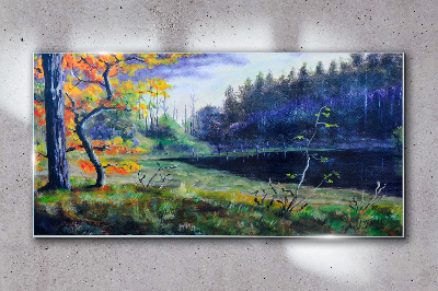 Obraz na skle Abstrakce strom jezero