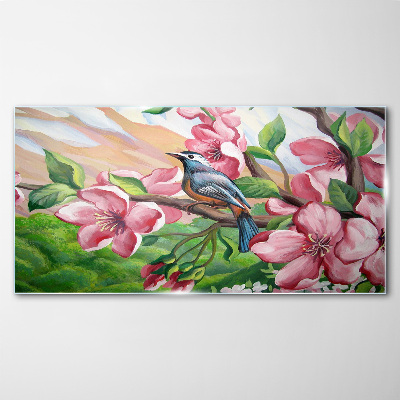 Obraz na skle Abstrakce květiny pták