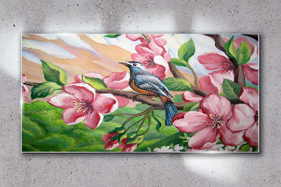 Obraz na skle Abstrakce květiny pták