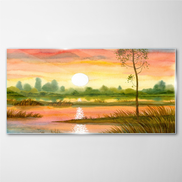 Obraz na skle Akvarel Sunset Tree
