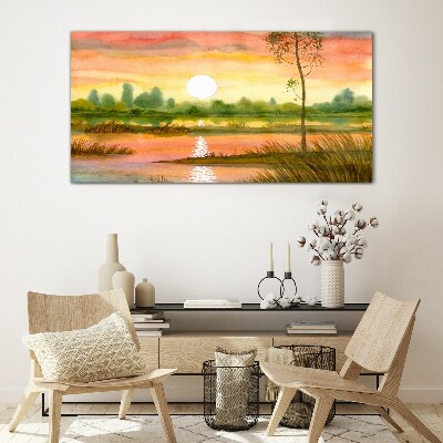 Obraz na skle Akvarel Sunset Tree