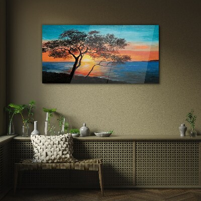 Obraz na skle Sunset stromu moře moře
