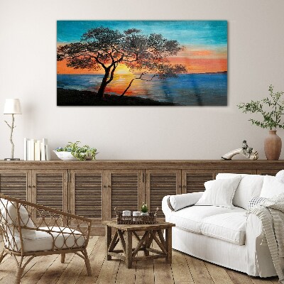Obraz na skle Sunset stromu moře moře