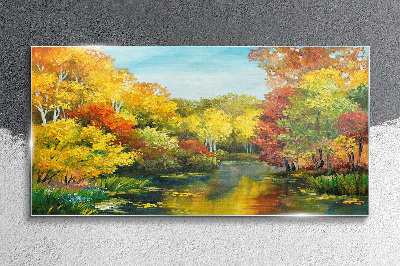 Obraz na skle Lesní řeka Stromy Sky