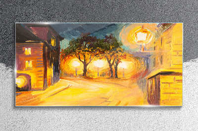 Obraz na skle Městské lampy Noční stromy