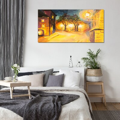Obraz na skle Městské lampy Noční stromy