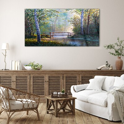 Obraz na skle Lesní říční most příroda
