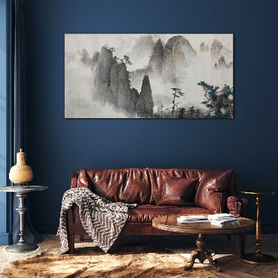 Obraz na skle Moderní horský mlhový strom