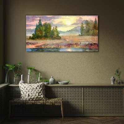 Obraz na skle Akvarel strom Sunset