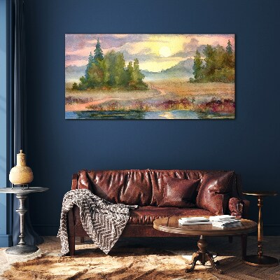 Obraz na skle Akvarel strom Sunset