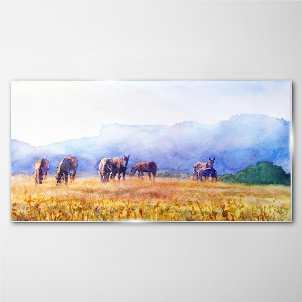 Obraz na skle Zvířata koně louka příroda