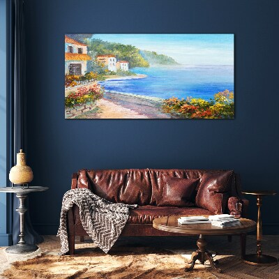 Obraz na skle Pobřeží květy mořská obloha