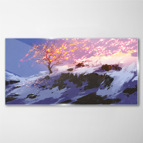 Obraz na skle Horský strom zimní sníh