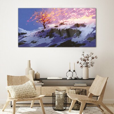 Obraz na skle Horský strom zimní sníh