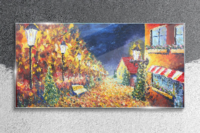 Obraz na skle Zlatá alej v záři luceren