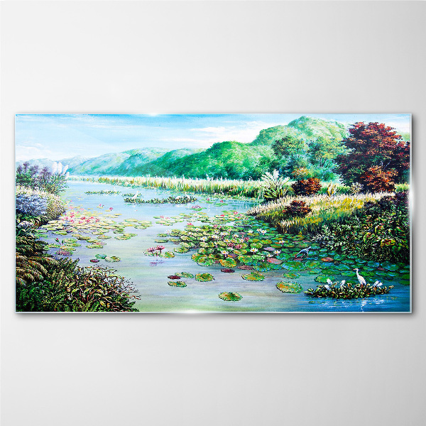 Obraz na skle Řeka květy květy kopce