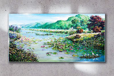 Obraz na skle Řeka květy květy kopce