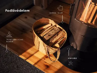 Černá plechová podložka pod krb ve tvaru čtvrtkruhu