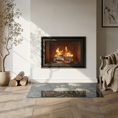 Sklo pod kamna obdélníkové Květinový vzor s motýly