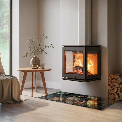 Sklo pod kamna obdélníkové Květinový vzor s motýly