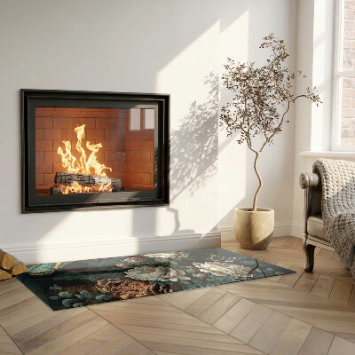 Sklo pod kamna obdélníkové Květinový vzor s motýly