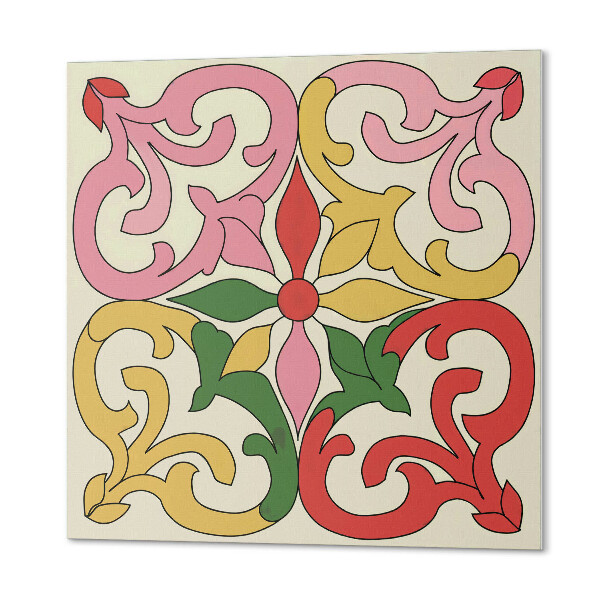 Čtvercový obkladový panel Květiny obklopené elegantními ornamenty