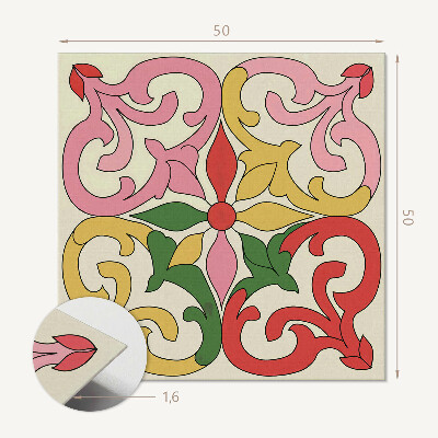 Čtvercový obkladový panel Květiny obklopené elegantními ornamenty