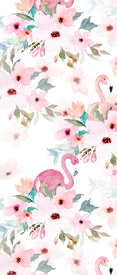 Roleta do okna Flamingo mezi květinami